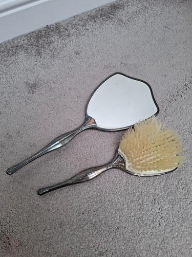 Vintage mirror and brush - brush, set