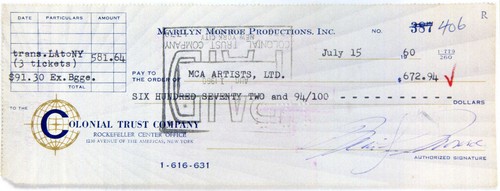 Marilyn monroe signed - marilyn, cheque