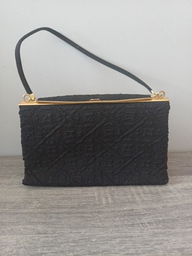 Vintage black fabric handbag - black,