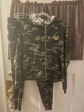 True Religion Camo Zip Up Hoodie Jogger Sweatpants Tracksuit 2pc Set Size XL