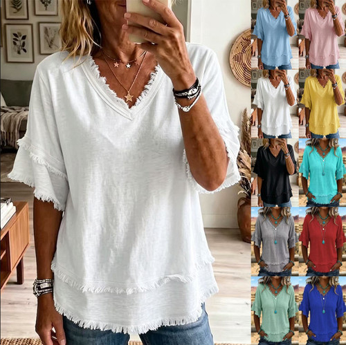 Ladies linen cotton neck - uk,