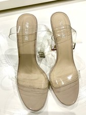 New-  Public Desire Ladies Ankle Strap Clear Shoe With Perspex Heel
