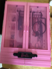 Barbie Dolls Pink Portable Wardrobe, Carry Handle,Mattel, with hangers