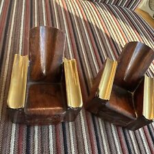 Art Deco Pipe Rest Armchairs Oak And Brass Trim   Smoking Paraphernalia