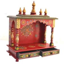 Wooden Handcrafted Home Mandir Pooja Ghar Mandapam Worship Hindu Temple K13