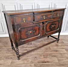 Antique Carved Wood Barley Twist Oak Court Cupboard Buffet Cabinet Sideboard