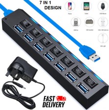 7 Ports High Speed USB 3.0 HUB Power Splitter Extender Cable with UK Adapter