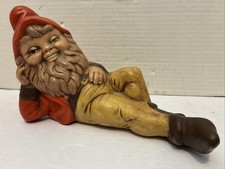 Vintage/Pre-Owned*12" Ceramic Painted Garden Gnome*Leaning/Laying Back