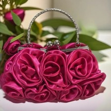 Womens Satin Flower Clutch Bag