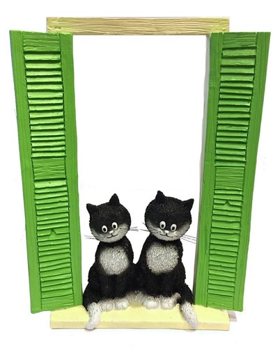 Two cats sitting window - cats, in