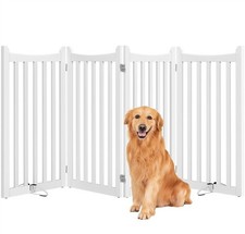 90.5cm Freestanding Pet Gate Foldable Wooden Dog Gate Indoor w/ 2 Support Feet