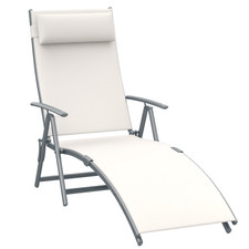 Outsunny Sun Lounger Recliner Foldable 7 Levels Texteline Cream White