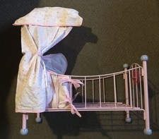 Vintage Baby Annabell Metal Bed/ Cot with Canopy & Bumper