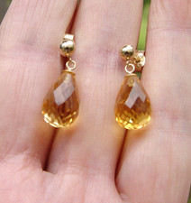 Citrine natural faceted 12mm peardrop gemstone Earrings SOLID 9ct Gold 375 Boxed
