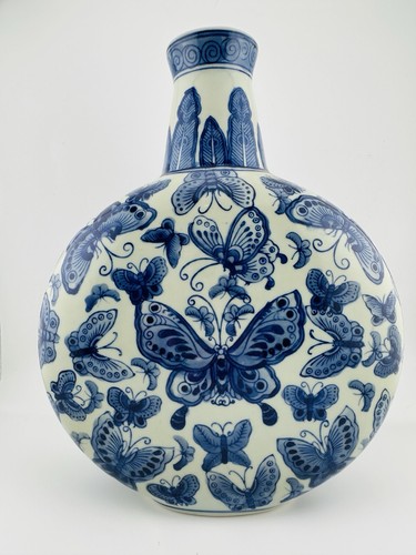 Vintage blue white moon flask - blue,