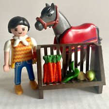 Playmobil Horse & Lady Figures: Lady With Horse & Feeding Trough