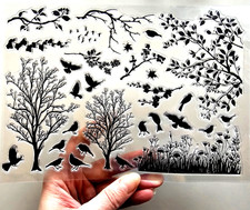 Large Clear Stamps SILHOUETTE TREES BIRDS Leaves Rubber Stamping Card Making