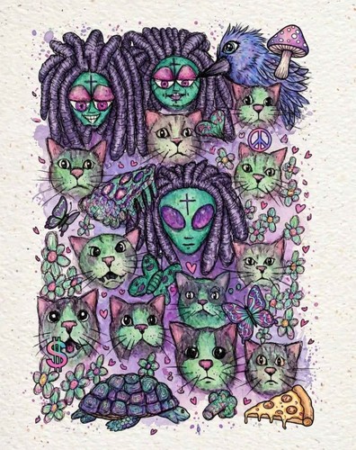 Multicolour cartoon cat print - cartoon,