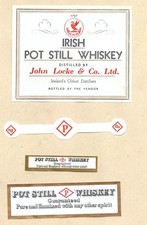 IRISH POT STILL WHISKEY Labels Including JOHN LOCKE IRELANDS OLDEST DISTILLERS