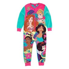 Disney Princess Girls All In One Pyjamas For Kids Fleece Pjs Zipped Nightwear