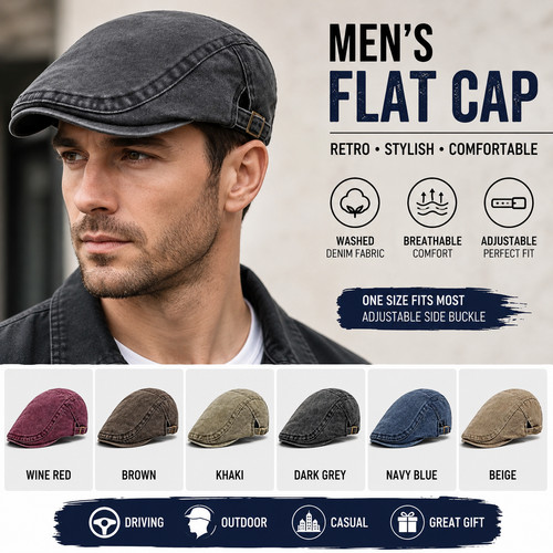 Men flat cap washed newsboy - cap,