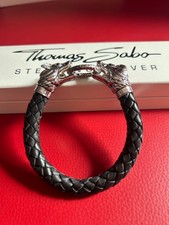 Men’s Thomas Sabo Sterling Silver 925 Black Leather Dragon Bracelet (19 cms)