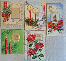5 x Vintage Christmas Cards Padded Poinsettia Red Flower Husband Wife Dad Tree