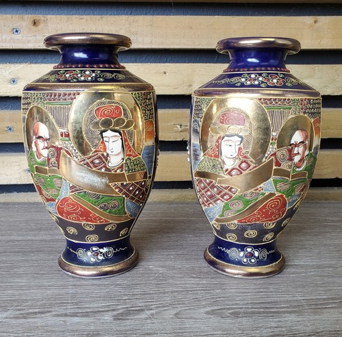 Satsuma style pair vases japan - satsuma,