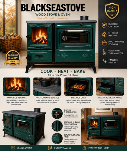 Cast iron wood stove with - iron,
