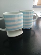 Cravendale Kitchen Collectables Biscuit Holder Mugs Blue & White Striped Pair