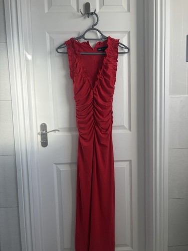 Zara red ruched ruffle neck - ruffle, v-neck