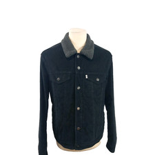 Levis Jacket Mens Medium Black Retro Sherpa Fleece Lined Corduroy Trucker Cowboy