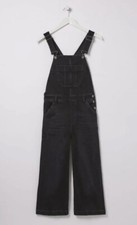FAT FACE - CLAYTON BLACK STONEWASHED ECO DENIM CROPPED WIDE LEG DUNGAREES  - 6