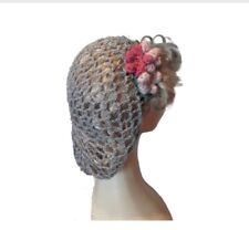 Silver/grey Snood Crochet 1940s Hair Net Flower Vintage Style Accessory