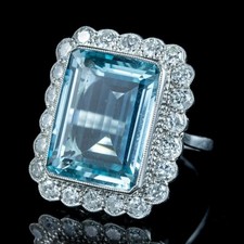 Emerald Cut 5.50Ct Aquamarine Halo Engagement Ring 14k White Gold Finish Size S