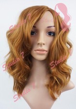 studio7-uk Blonde Auburn Wavy Curly Straight Medium Length Synthetic Full Wig 