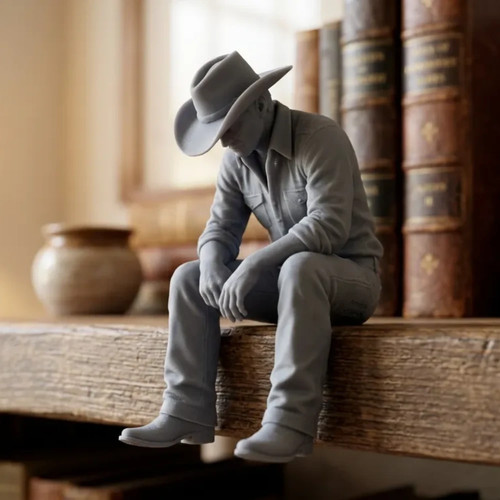 Sad cowboy sitting ledge - sitting,