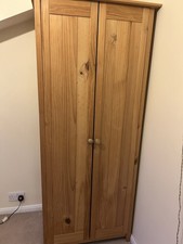 Pine Freestanding Wardrobe With Two Doors And Four Shelves.