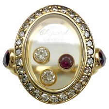 Rare Vintage Chopard Oval Happy Diamonds Ruby & Diamond 18k Yellow Gold Ring