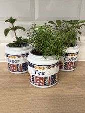 Vintage Italian Milk Glass Jars Aztec Design X 3 - No Lids - Great Herb Pots