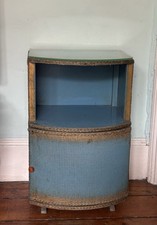 Vintage Blue & Gold  Lloyd Loom Wicker Bedside Cabinet With Glass Top