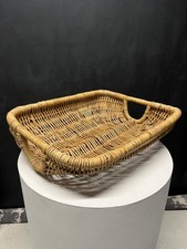large vintage wicker rattan Flat log basket. 60cm x 49cm