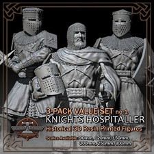 Knights Hospitaller 3-Pack - Scale 1/18 to 1/6 - 3D Resin Printed Figure Models