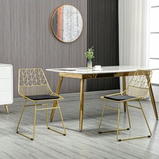 Metal Wire Dining Chairs Set of 2 with Cushion, Cut-out Back for Kitchen