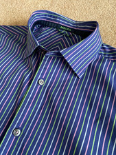 MELKA BOLD MULTI STRIPE BLUE LONG SLEEVE SHIRT M MEDIUM