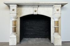 Antique Victorian pillared lightly grained Carrara marble fireplace surround