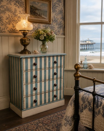 Antique blue and cream striped