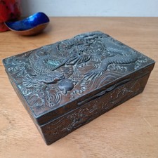 Vintage Chinese Copper Wooden Dragon Jewellery Stamp Trinket Cigar Box