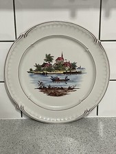 ROSENTHAL GROUP CLASSIC ROSE 25.5cm PLATE WITH BOAT ON RIVER SCENE & MAUVE RIM