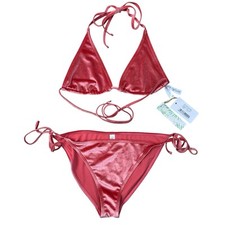 Wolf & Whistle Lillian Velvet Bikini Set Size 12 Triangle Top & Tie Bottom NWT